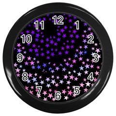 Purple Stars On Black Pattern Wall Clock (black)