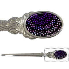 Purple Stars On Black Pattern Letter Opener by SpinnyChairDesigns