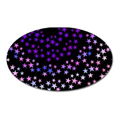 Purple Stars On Black Pattern Oval Magnet by SpinnyChairDesigns