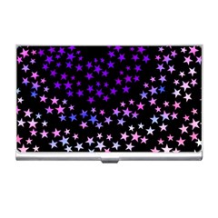 Purple Stars On Black Pattern Business Card Holder by SpinnyChairDesigns