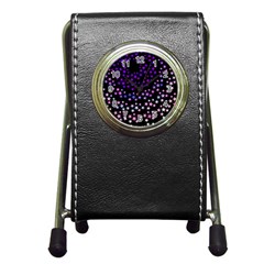 Purple Stars On Black Pattern Pen Holder Desk Clock by SpinnyChairDesigns