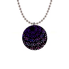 Purple Stars On Black Pattern 1  Button Necklace