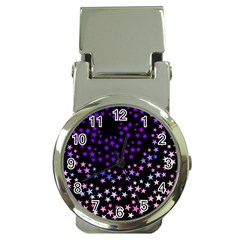 Purple Stars On Black Pattern Money Clip Watches by SpinnyChairDesigns