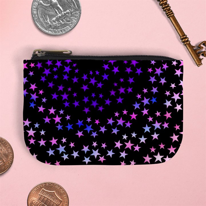 Purple Stars on Black Pattern Mini Coin Purse