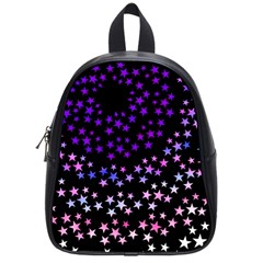 Purple Stars On Black Pattern School Bag (small) by SpinnyChairDesigns