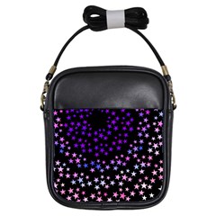 Purple Stars On Black Pattern Girls Sling Bag by SpinnyChairDesigns