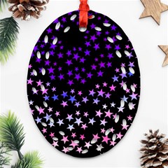 Purple Stars On Black Pattern Ornament (oval Filigree) by SpinnyChairDesigns