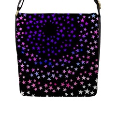 Purple Stars On Black Pattern Flap Closure Messenger Bag (l) by SpinnyChairDesigns