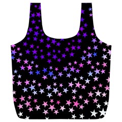 Purple Stars On Black Pattern Full Print Recycle Bag (xl) by SpinnyChairDesigns