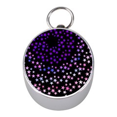 Purple Stars On Black Pattern Mini Silver Compasses by SpinnyChairDesigns