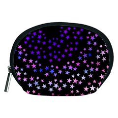 Purple Stars On Black Pattern Accessory Pouch (medium) by SpinnyChairDesigns