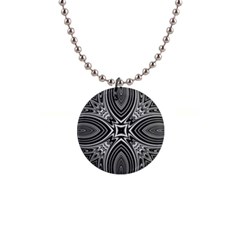 Black And White Intricate Pattern 1  Button Necklace by SpinnyChairDesigns