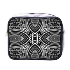 Black And White Intricate Pattern Mini Toiletries Bag (one Side) by SpinnyChairDesigns