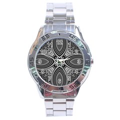 Black And White Intricate Pattern Stainless Steel Analogue Watch by SpinnyChairDesigns