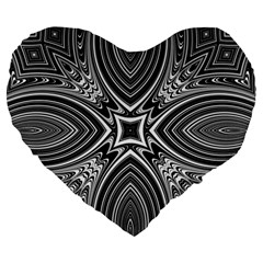 Black And White Intricate Pattern Large 19  Premium Heart Shape Cushions by SpinnyChairDesigns