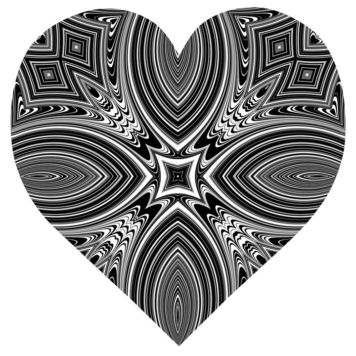 Black and White Intricate Pattern Wooden Puzzle Heart