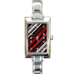 Red Black White Stripes Pattern Rectangle Italian Charm Watch by SpinnyChairDesigns