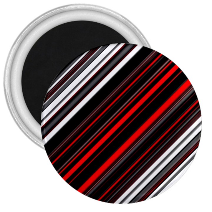 Red Black White Stripes Pattern 3  Magnets