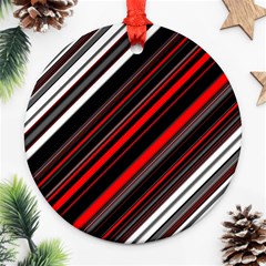 Red Black White Stripes Pattern Ornament (round) by SpinnyChairDesigns