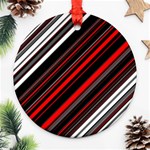 Red Black White Stripes Pattern Ornament (Round) Front