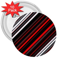 Red Black White Stripes Pattern 3  Buttons (10 Pack)  by SpinnyChairDesigns