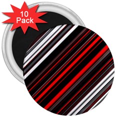 Red Black White Stripes Pattern 3  Magnets (10 Pack)  by SpinnyChairDesigns