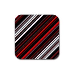 Red Black White Stripes Pattern Rubber Coaster (square)  by SpinnyChairDesigns