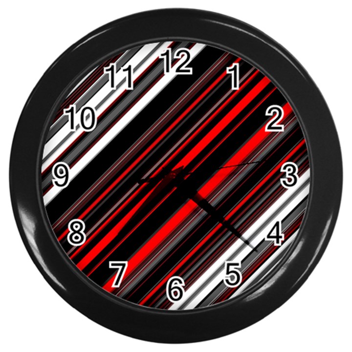 Red Black White Stripes Pattern Wall Clock (Black)