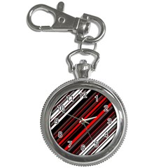 Red Black White Stripes Pattern Key Chain Watches by SpinnyChairDesigns