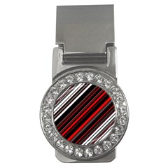 Red Black White Stripes Pattern Money Clips (cz)  by SpinnyChairDesigns