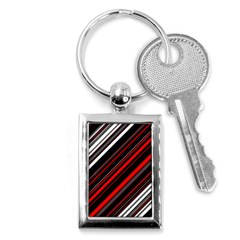 Red Black White Stripes Pattern Key Chain (rectangle) by SpinnyChairDesigns