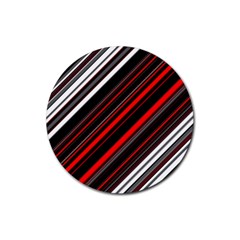 Red Black White Stripes Pattern Rubber Coaster (round)  by SpinnyChairDesigns