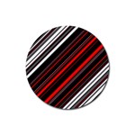 Red Black White Stripes Pattern Rubber Coaster (Round)  Front