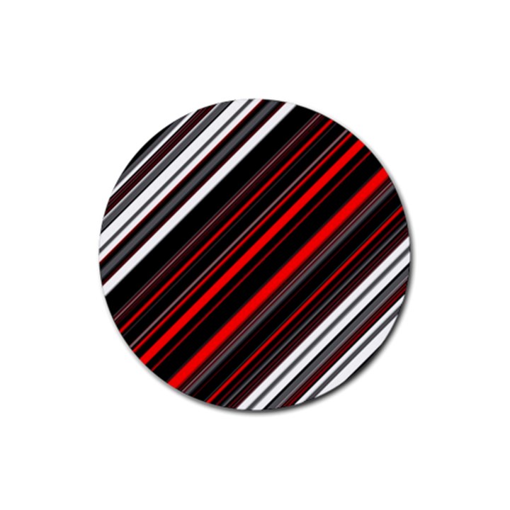 Red Black White Stripes Pattern Rubber Coaster (Round) 