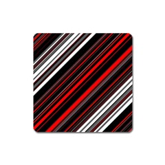 Red Black White Stripes Pattern Square Magnet by SpinnyChairDesigns