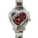 Red Black White Stripes Pattern Heart Italian Charm Watch Front