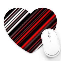 Red Black White Stripes Pattern Heart Mousepads by SpinnyChairDesigns