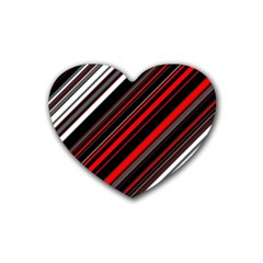 Red Black White Stripes Pattern Heart Coaster (4 Pack)  by SpinnyChairDesigns