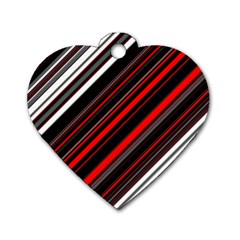 Red Black White Stripes Pattern Dog Tag Heart (one Side) by SpinnyChairDesigns