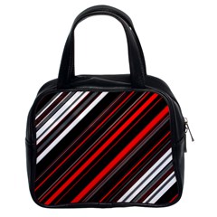 Red Black White Stripes Pattern Classic Handbag (two Sides) by SpinnyChairDesigns