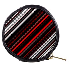 Red Black White Stripes Pattern Mini Makeup Bag by SpinnyChairDesigns