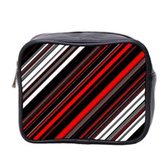 Red Black White Stripes Pattern Mini Toiletries Bag (two Sides) by SpinnyChairDesigns