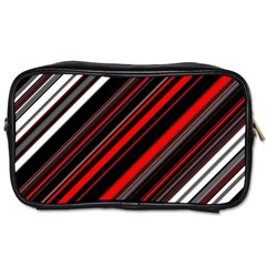 Red Black White Stripes Pattern Toiletries Bag (one Side) by SpinnyChairDesigns