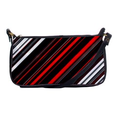 Red Black White Stripes Pattern Shoulder Clutch Bag by SpinnyChairDesigns