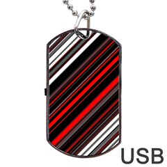 Red Black White Stripes Pattern Dog Tag Usb Flash (one Side) by SpinnyChairDesigns