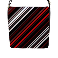 Red Black White Stripes Pattern Flap Closure Messenger Bag (l) by SpinnyChairDesigns