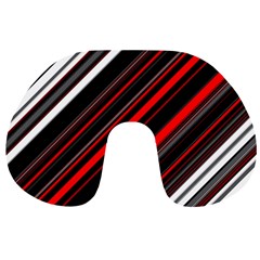 Red Black White Stripes Pattern Travel Neck Pillow by SpinnyChairDesigns