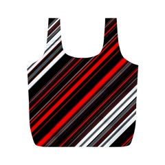 Red Black White Stripes Pattern Full Print Recycle Bag (m) by SpinnyChairDesigns