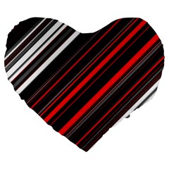 Red Black White Stripes Pattern Large 19  Premium Flano Heart Shape Cushions by SpinnyChairDesigns