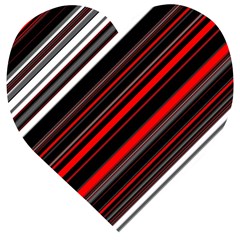 Red Black White Stripes Pattern Wooden Puzzle Heart by SpinnyChairDesigns